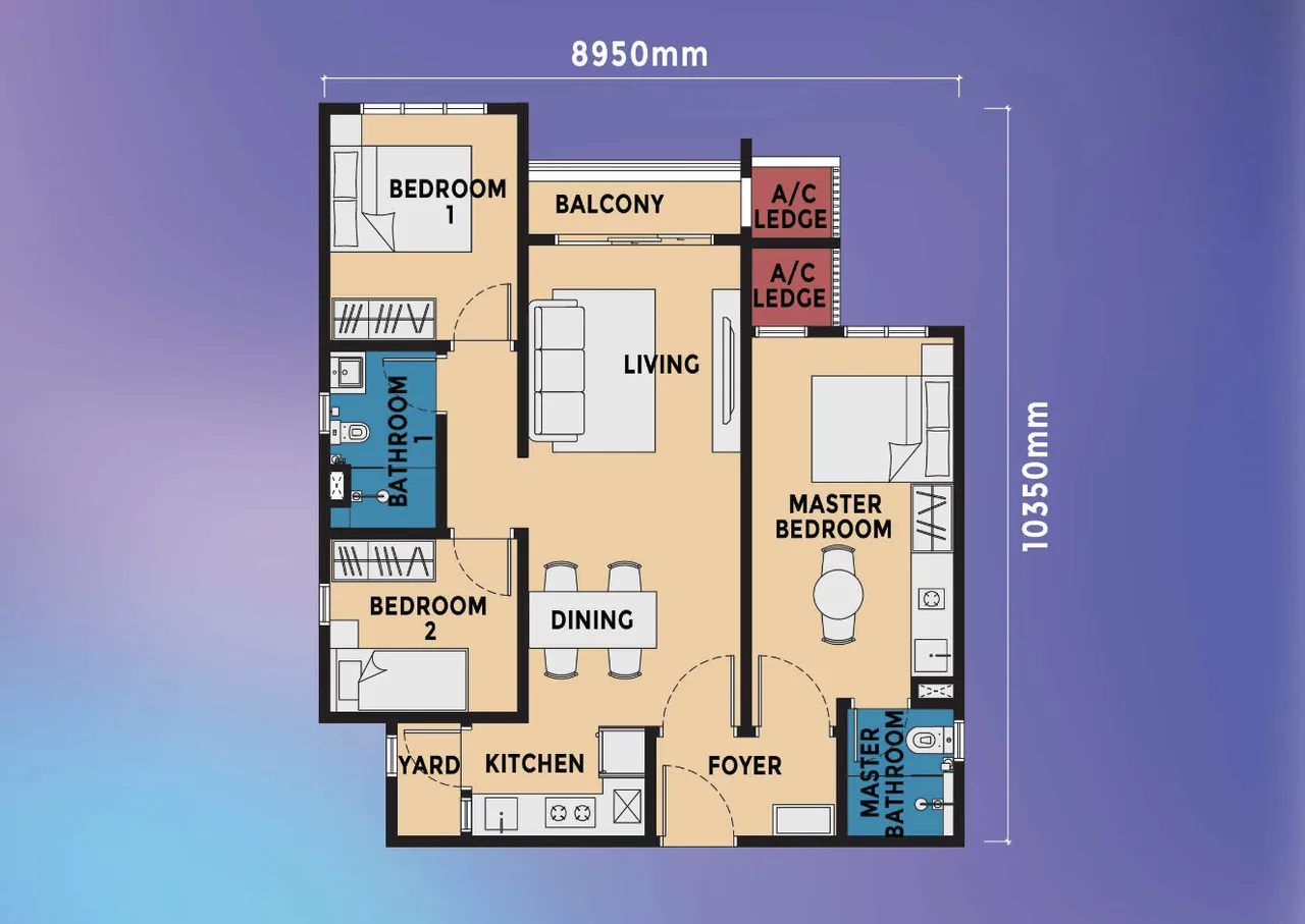 exsim ciq Causewayz Square @ JBCC Type F1 dual-key layout — a versatile 3-room design offering a private master suite and a separate 2-room unit, ideal for multi-generation living, rental income, or work-from-home setups. The functional layout includes a spacious living-dining area, balcony, well-planned kitchen with yard, and two bathrooms designed for everyday family convenience