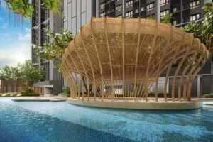 exsim-ciq-project-causewayz-sqaure-jbcc-tower-b-c-d-brixton-coven-dover-tower-facilities-podium-pearl-crown Pearl Crown pavilion at Causewayz Square @ JBCC, an artistic shaded structure designed for relaxation, communal seating, and serene garden moments for residents.