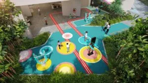 exsim-ciq-project-causewayz-sqaure-jbcc-tower-b-c-d-brixton-coven-dover-tower-facilities-podium-warm-up-zone Warm-up fitness zone at Causewayz Square @ JBCC by EXSIM CIQ, providing residents with outdoor exercise stations for stretching, cardio warm-up, and daily fitness routines.